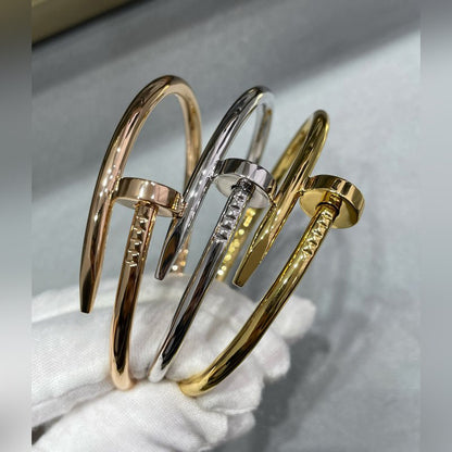 V-Gold Diamond Pavé Screw Cuff for Couples - Titanium Steel Open-Close Clasp