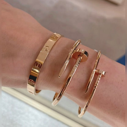 V-Gold Diamond Pavé Screw Cuff for Couples - Titanium Steel Open-Close Clasp