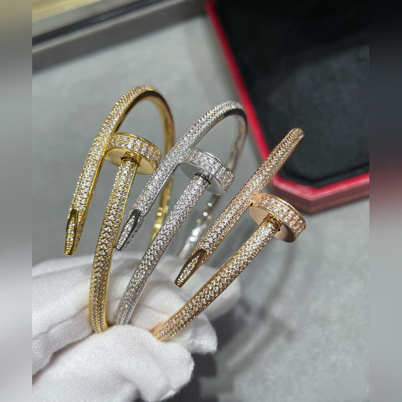 V-Gold Diamond Pavé Screw Cuff for Couples - Titanium Steel Open-Close Clasp