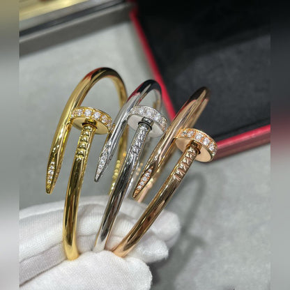 V-Gold Diamond Pavé Screw Cuff for Couples - Titanium Steel Open-Close Clasp